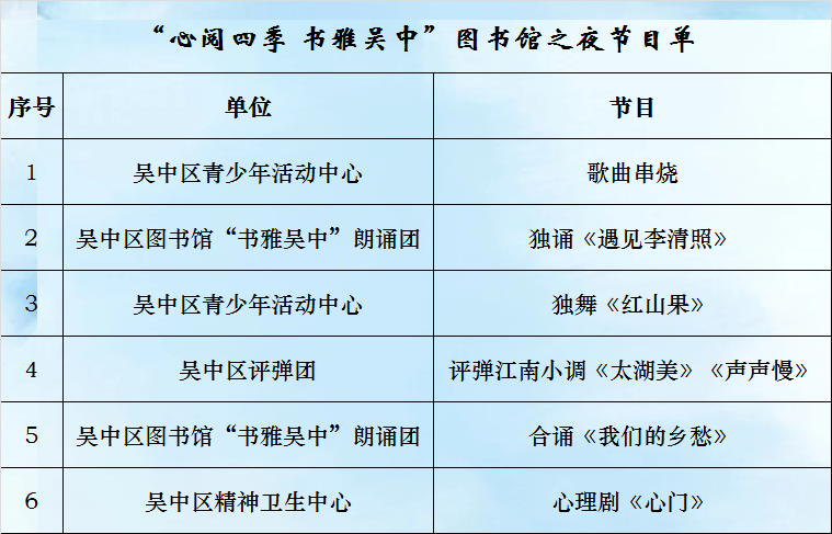 “心阅四季•书雅吴中”图书馆之夜来啦~